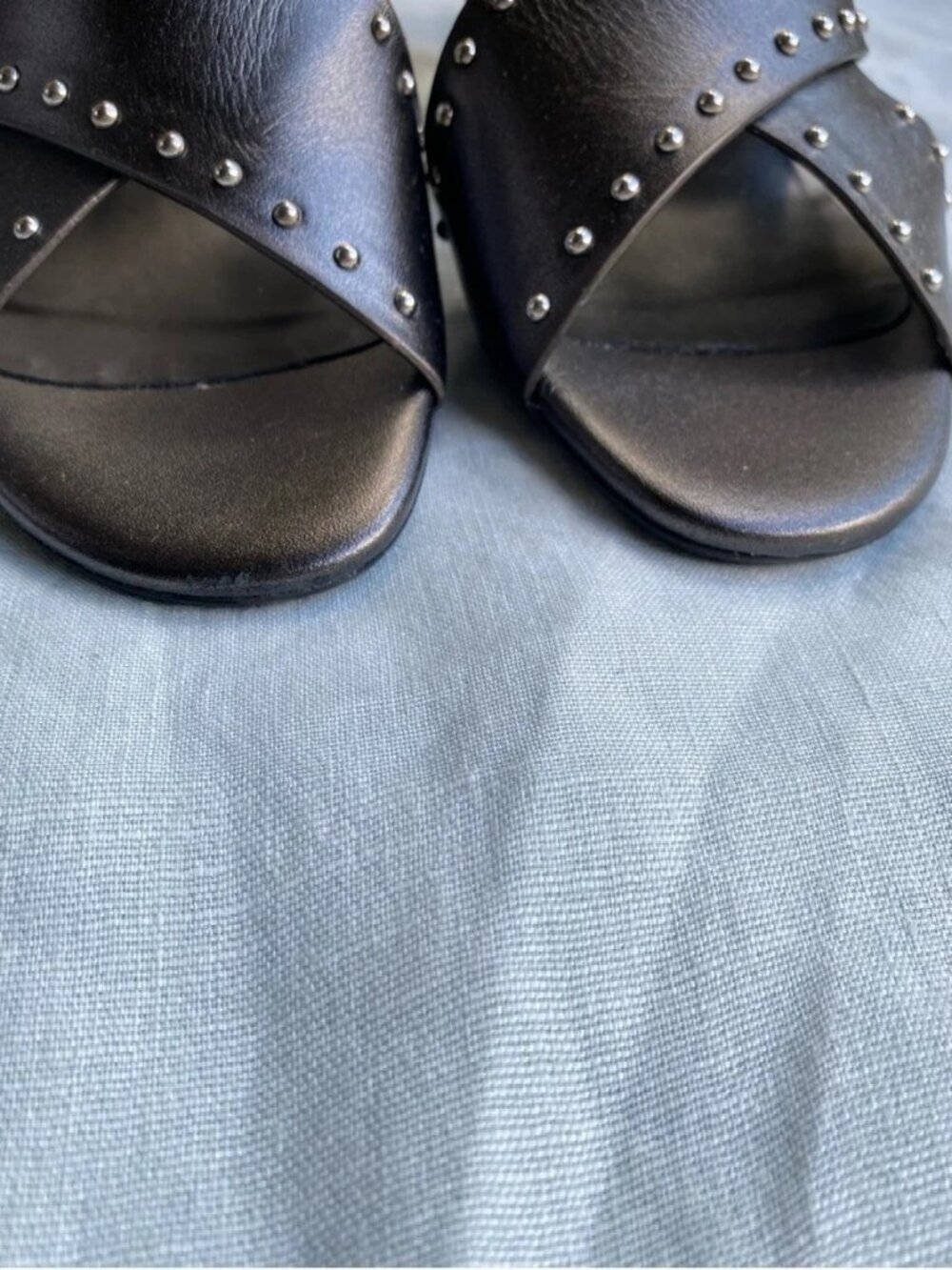 Brighton dark metallic grey criss cross studded heel Teresa sandal - Picture 4 of 10